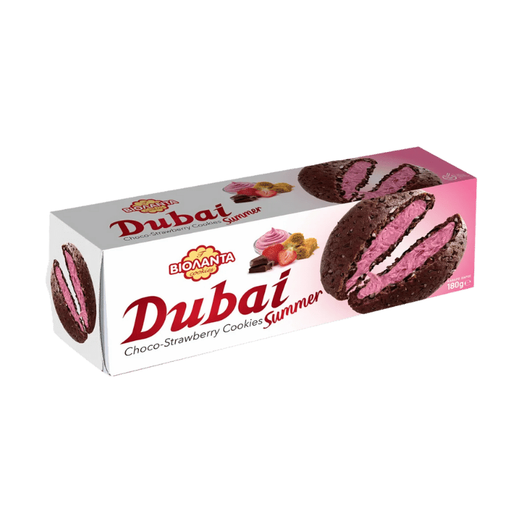 Dubai Kekse mit Erdbeerfüllung (180g) Violanta von Violanta bei Araxxon  - Hochwertiges griechisches Produkt.   Dubai Kekse mit Erdbeerfüllung (180g) Violanta από Violanta στο Araxxon  - Αυθεντικό ελληνικό προϊόν.